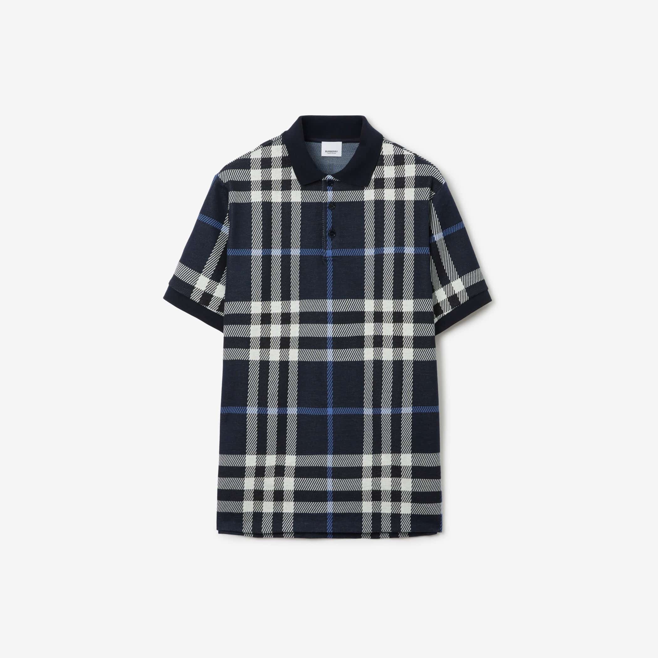 Check Cotton Polo ShirtPrice undefined Colour: White/Dark Blue