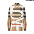 Burberry Love Print Check Stretch Cotton Oversized Shirt
