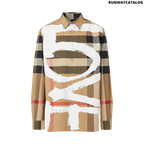 Burberry Love Print Check Stretch Cotton Oversized Shirt