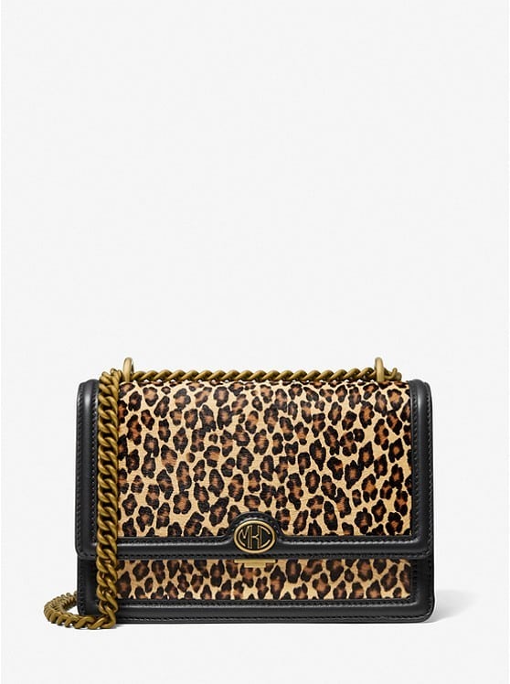 Michael Kors Monogramme Leopard Print Calf Hair Chain Shoulder Bag
