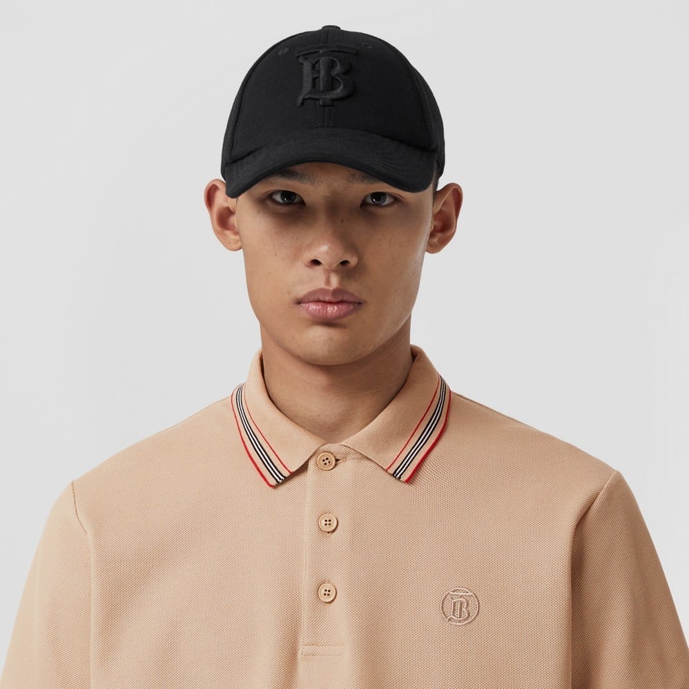 Icon Stripe Collar Cotton Polo Shirt Soft Fawn