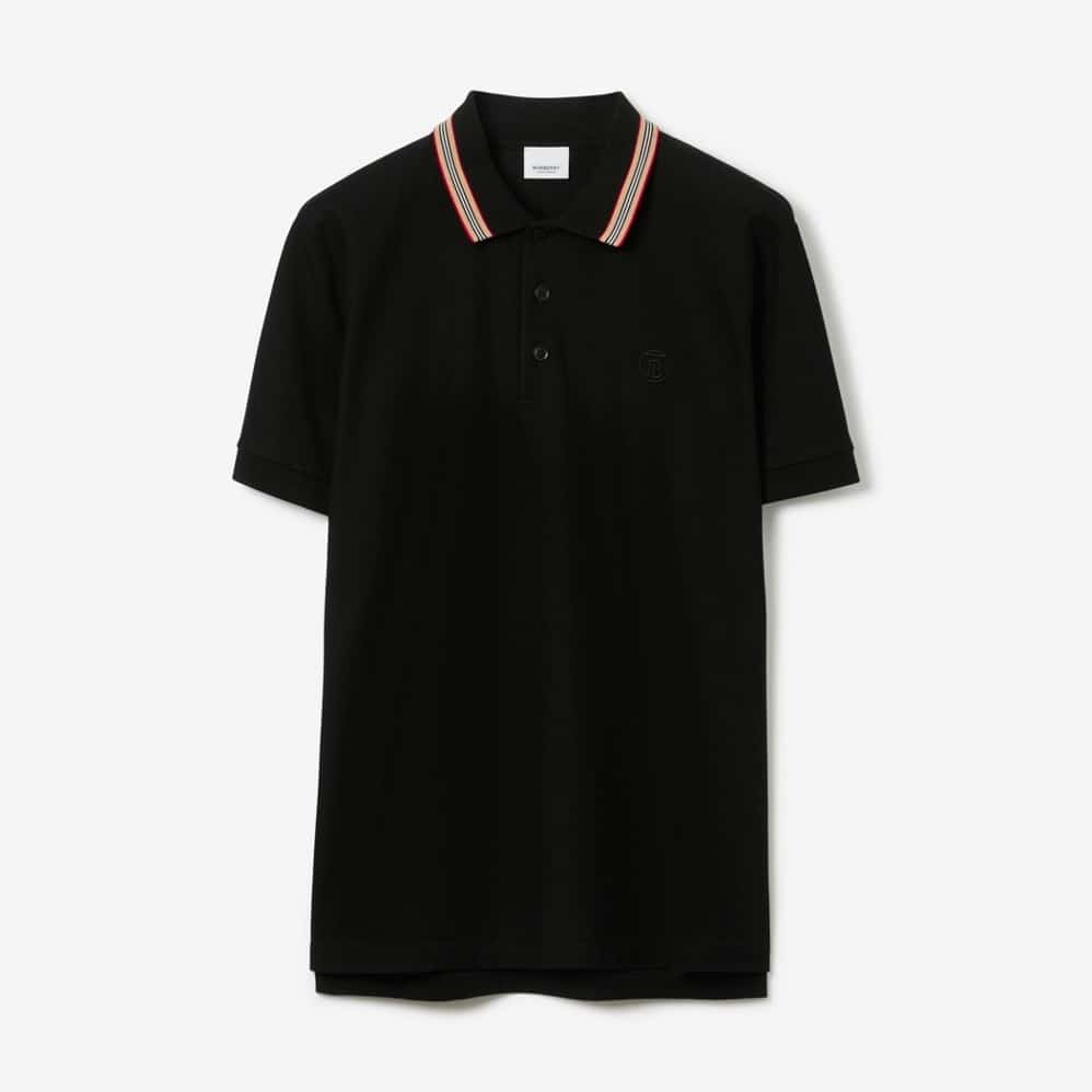 Icon Stripe Collar Cotton Polo Shirt Black