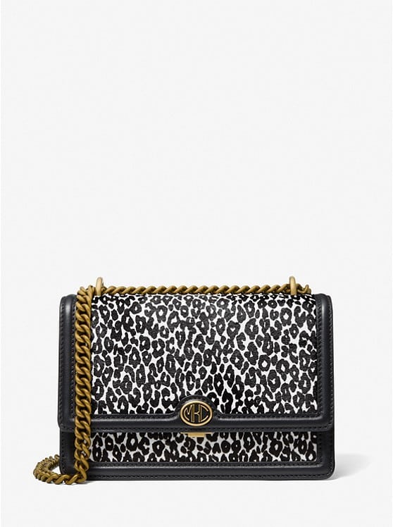 Michael Kors Monogramme Leopard Print Calf Hair Chain Shoulder Bag