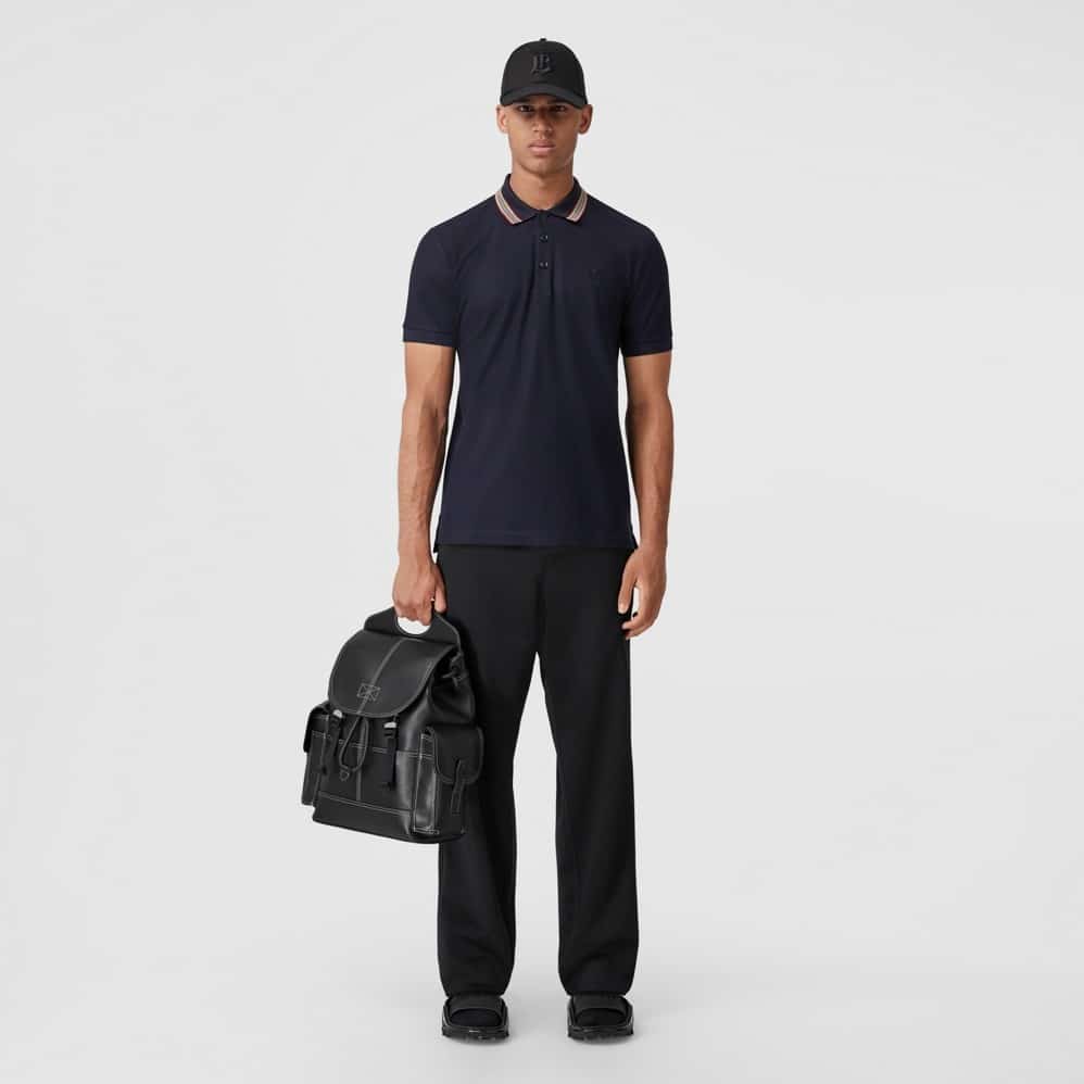 Icon Stripe Collar Cotton Polo Shirt Navy Blue