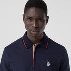 Icon Stripe Placket Cotton Piqué Polo Shirt Navy