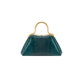 Bvlgari Serpentine Mini Top Handle Bag in bright forest emerald shiny karung with a gold-plated snake body handle and red enamel eyes.