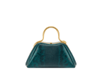 Bvlgari Serpentine Mini Top Handle Bag in bright forest emerald shiny karung with a gold-plated snake body handle and red enamel eyes.