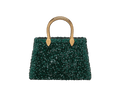 Bvlgari Serpentine Duo Tote Bag in forest emerald Mosaic Embroidery satin with hand-sewn sequins and signature snake body-shaped handles.