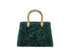 Bvlgari Serpentine Duo Tote Bag in forest emerald Mosaic Embroidery satin with hand-sewn sequins and signature snake body-shaped handles.