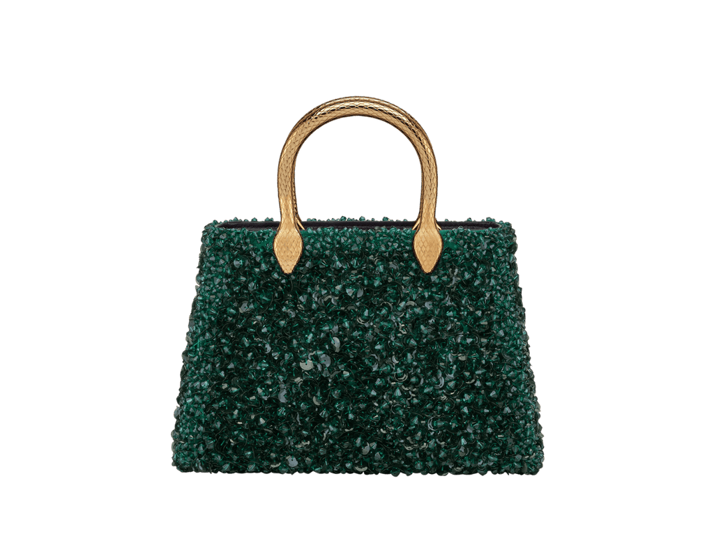 Bvlgari Serpentine Duo Tote Bag – Forest Emerald Mosaic Embroidery Satin