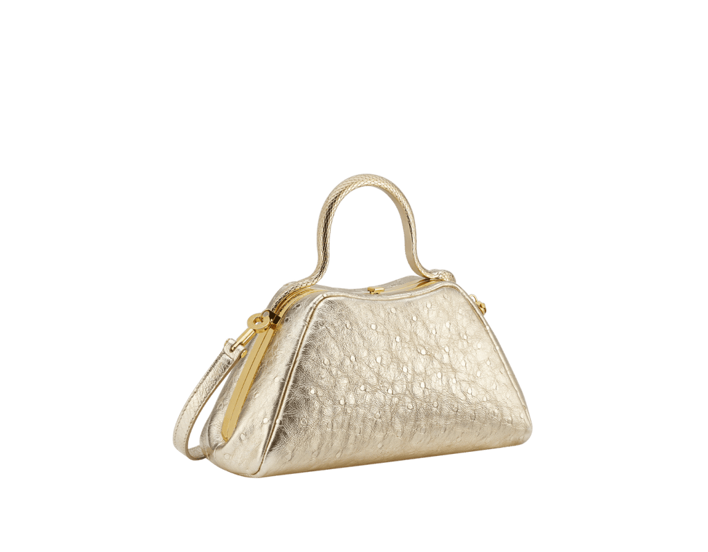 Bvlgari Serpentine Mini Top Handle Bag – Light Gold Metallic Ostrich