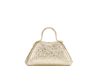 Bvlgari Serpentine Mini Top Handle Bag in light gold metallic ostrich skin with a gold-plated snake body handle and red enamel eyes.