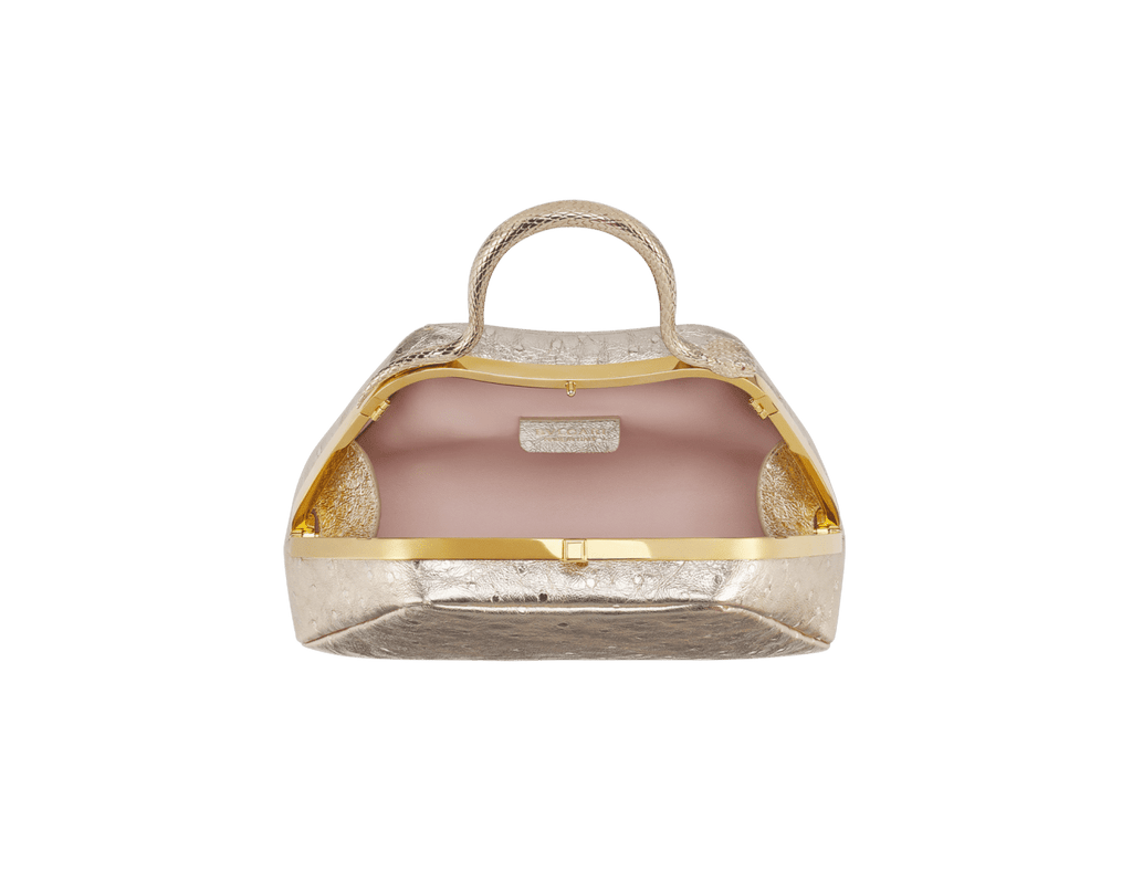 Bvlgari Serpentine Mini Top Handle Bag – Light Gold Metallic Ostrich