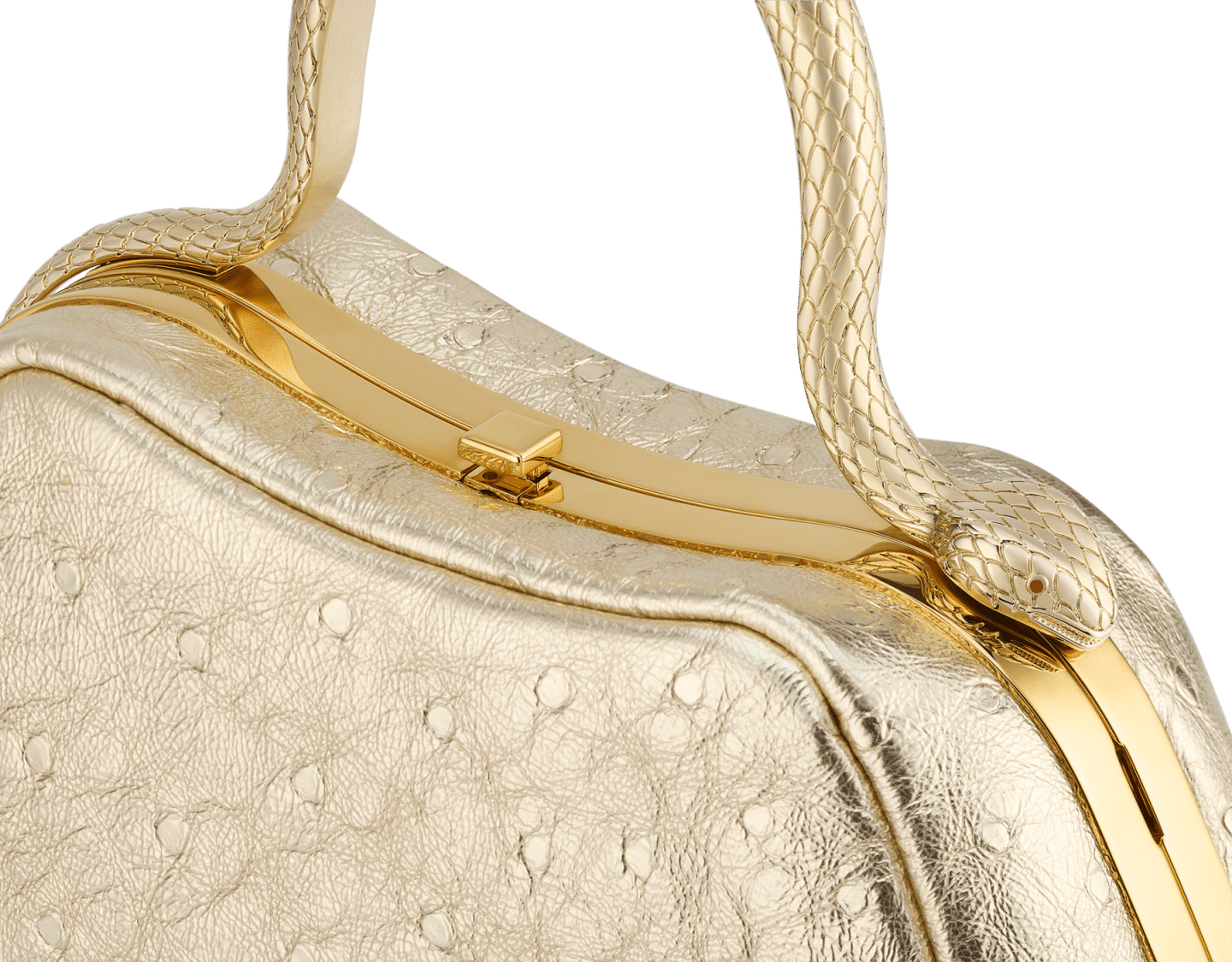 Bvlgari Serpentine Mini Top Handle Bag – Light Gold Metallic Ostrich