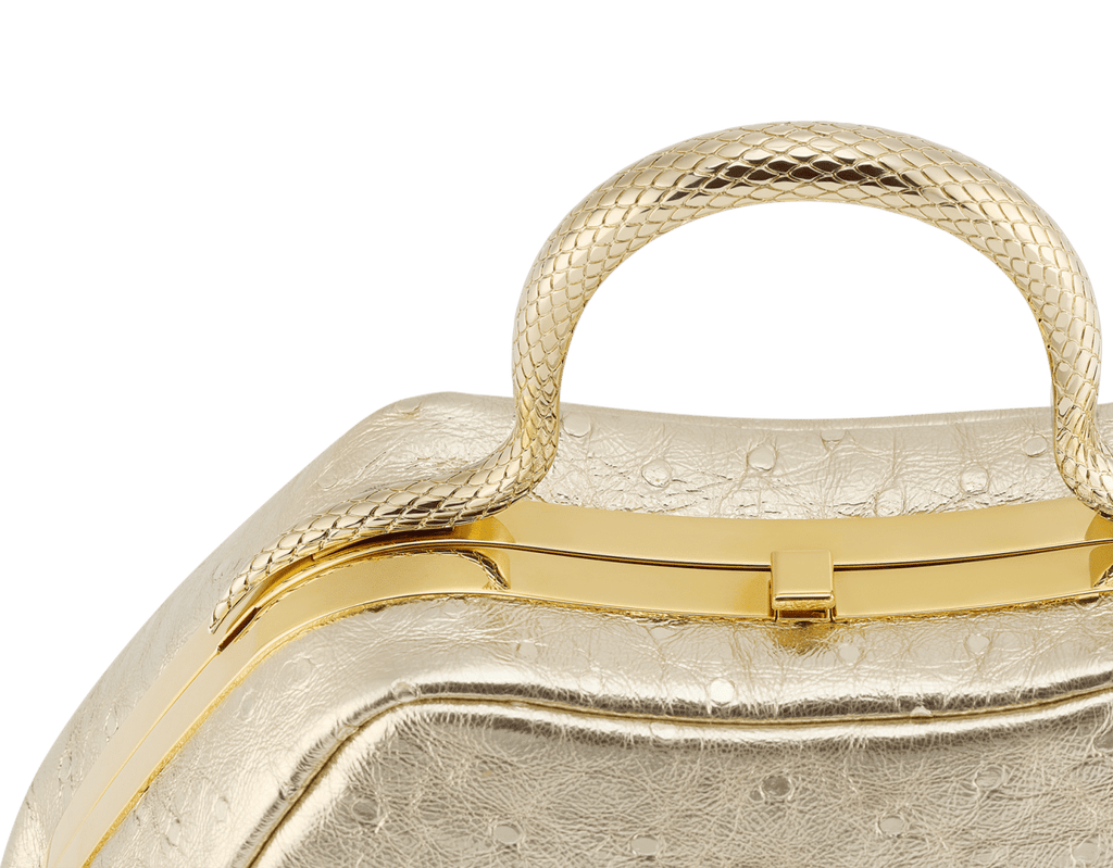 Bvlgari Serpentine Mini Top Handle Bag – Light Gold Metallic Ostrich
