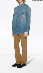 Gucci eco-washed cat-patch organic denim shirt