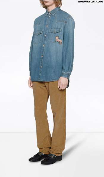 Gucci eco-washed cat-patch organic denim shirt