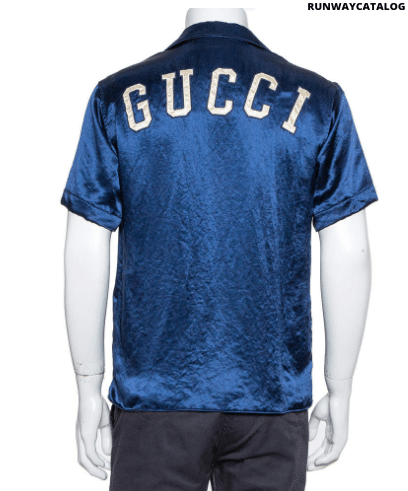 Gucci Navy Blue Satin New York Yankees Patch Bowling Shirt S