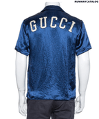 Gucci Navy Blue Satin New York Yankees Patch Bowling Shirt S