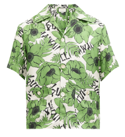 GUCCI Cuban-collar floral-print silk shirt