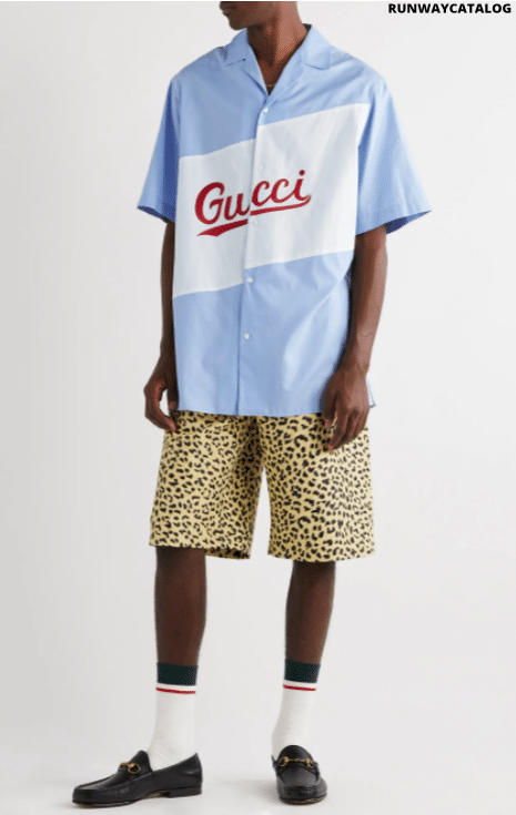 GUCCI Oversized Camp-Collar Logo-Embroidered Cotton-Poplin Shirt