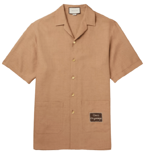GUCCI Camp-Collar Appliquéd Hopsack Shirt