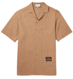 GUCCI Camp-Collar Appliquéd Hopsack Shirt