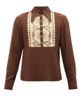 GUCCI Crocheted-bib GG-jacquard silk shirt