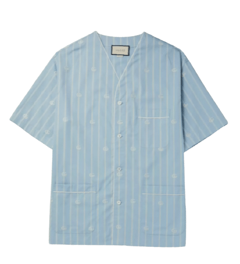 GUCCI Collarless Striped Cotton-Jacquard Shirt