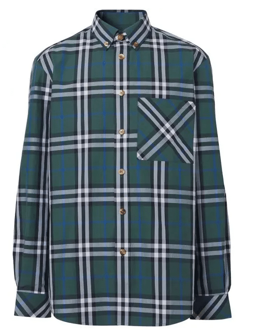 BURBERRY Green Check Cotton Poplin Shirt