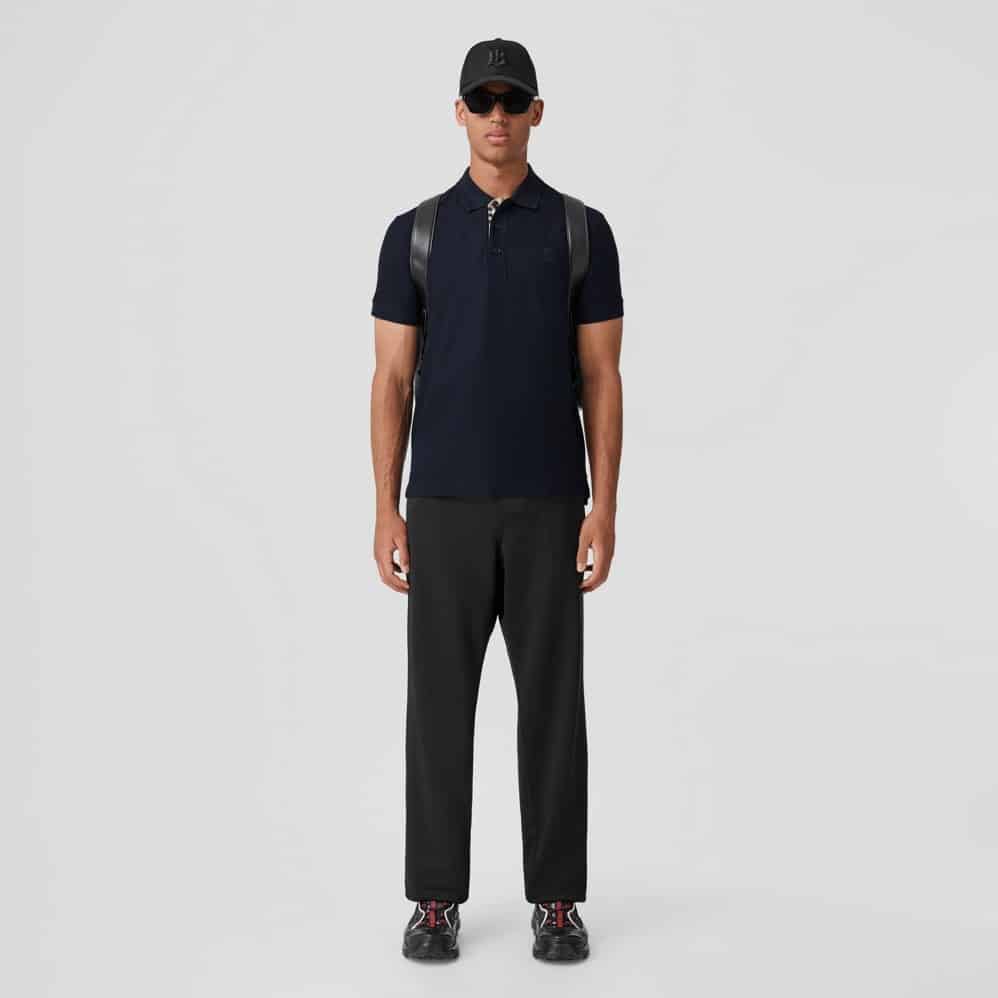Monogram Motif Cotton Piqué Polo Shirt Dark Blue