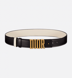 Dior D-Fence Belt in reversible black and latte calfskin with a removable Dior buckle and antique gold-finish detailing for a versatile, elegant look.