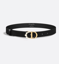 Dior 30 Montaigne Belt in black calfskin with a gold-finish CD buckle and white resin pearl embellishments for a timeless, elegant style.