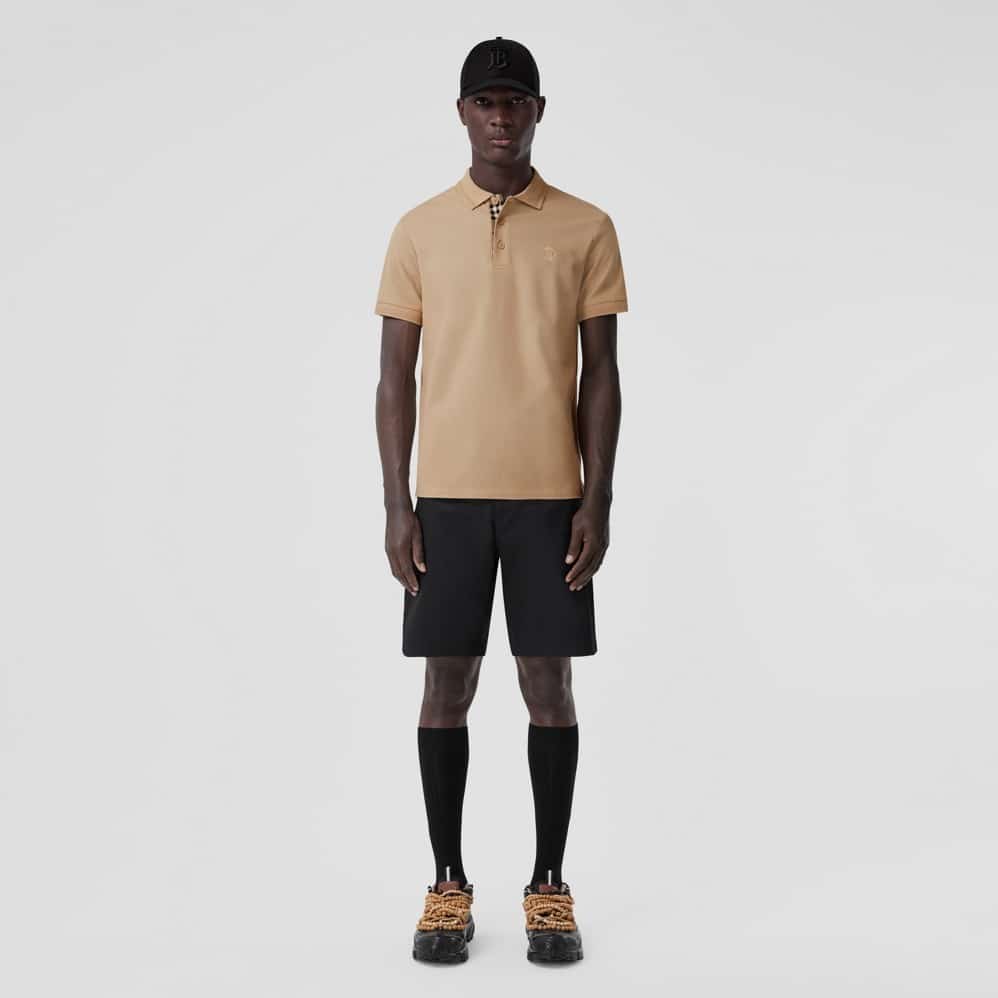 Monogram Motif Cotton Piqué Polo Shirt Soft Fawn