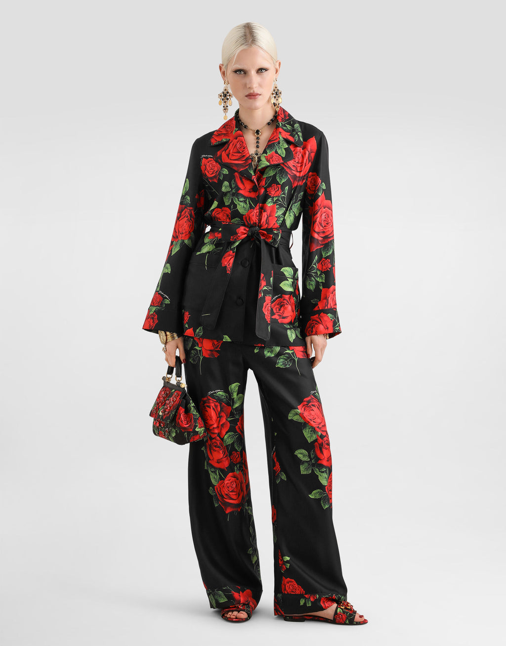 Rose-print vanity twill shirt