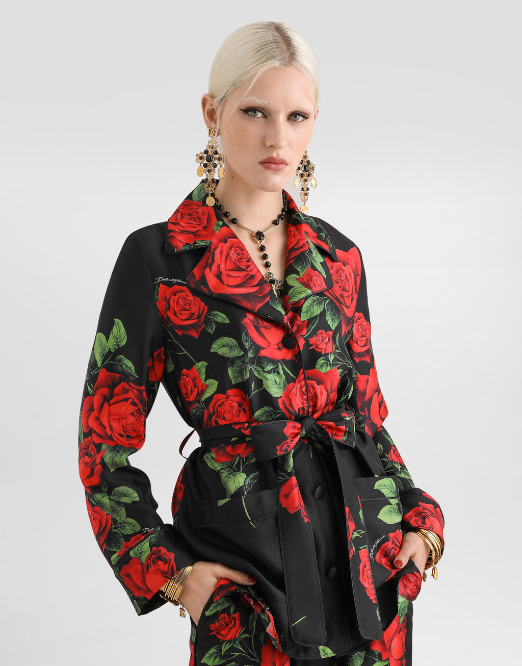 Rose-print vanity twill shirt