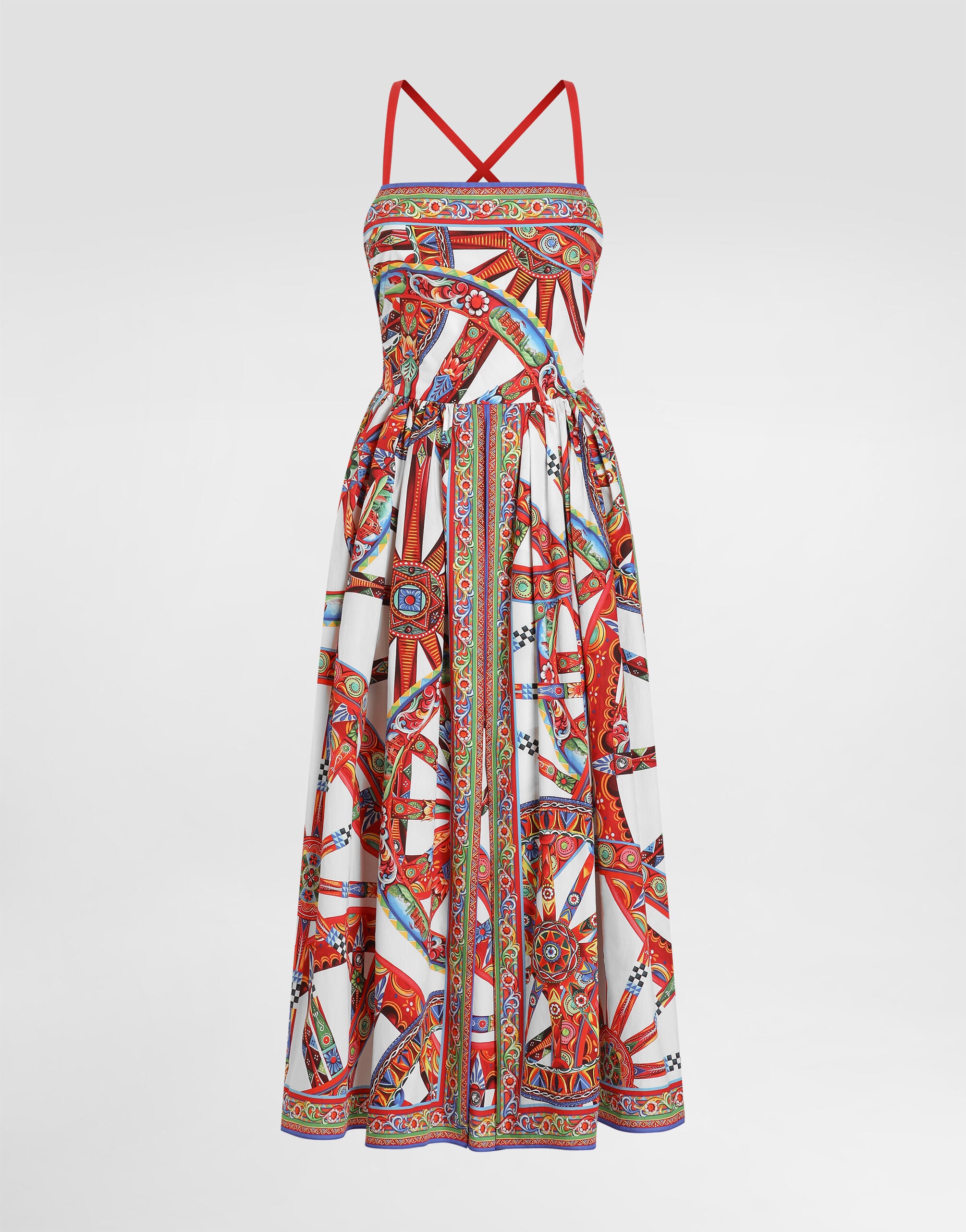 Carretto-print poplin short dress