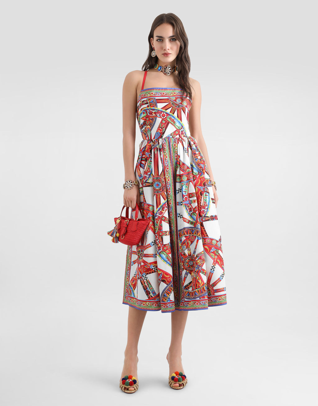 Carretto-print poplin short dress