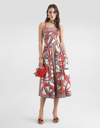 Carretto-print poplin short dress
