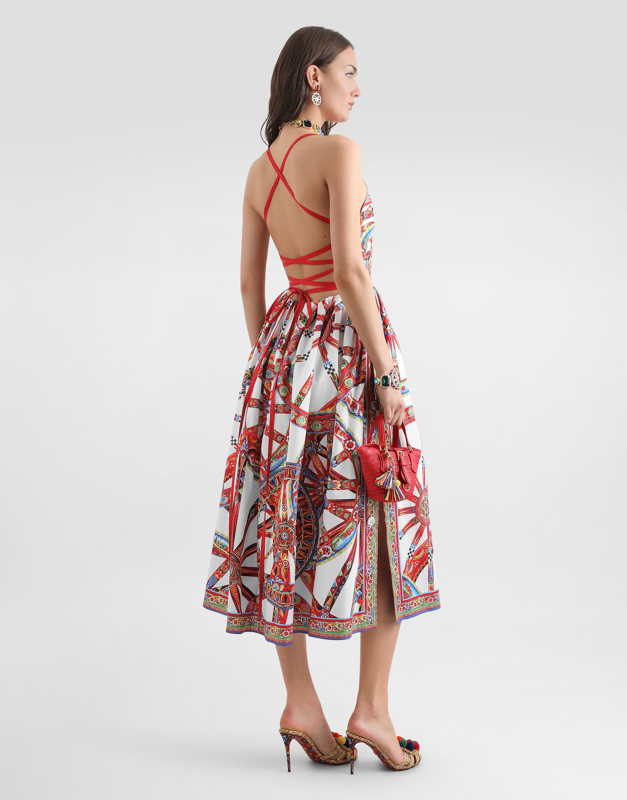 Carretto-print poplin short dress