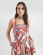 Carretto-print poplin short dress