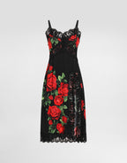Rose-print charmeuse dress