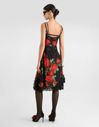 Rose-print charmeuse dress