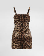 Leo-print charmeuse dress