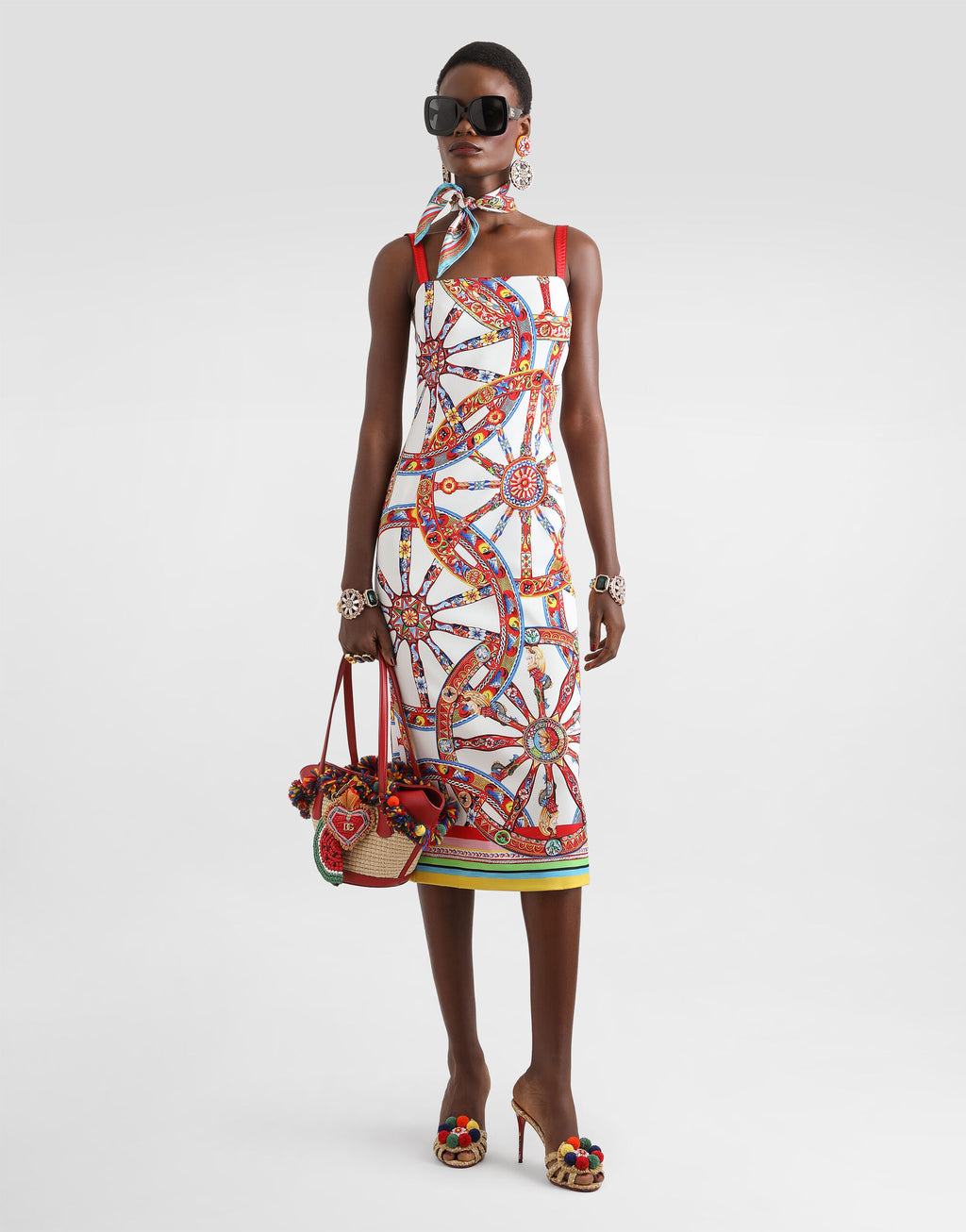 Carretto-print charmeuse dress