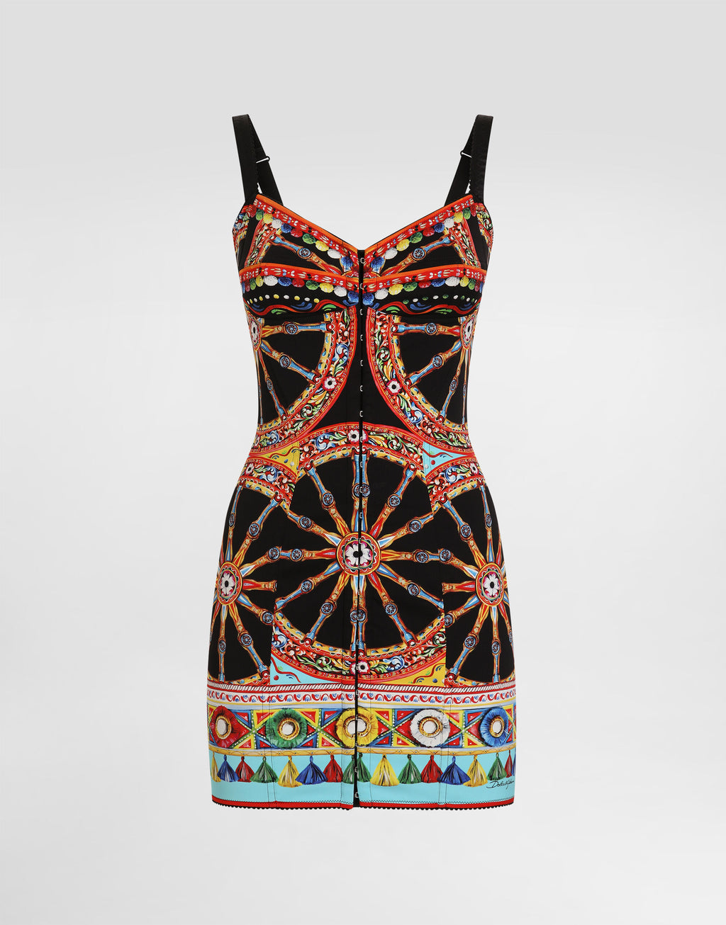 Carretto-print short charmeuse dress