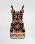 Carretto-print short charmeuse dress