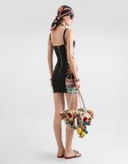 Carretto-print short charmeuse dress