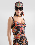 Carretto-print short charmeuse dress