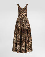 Leo-print poplin dress